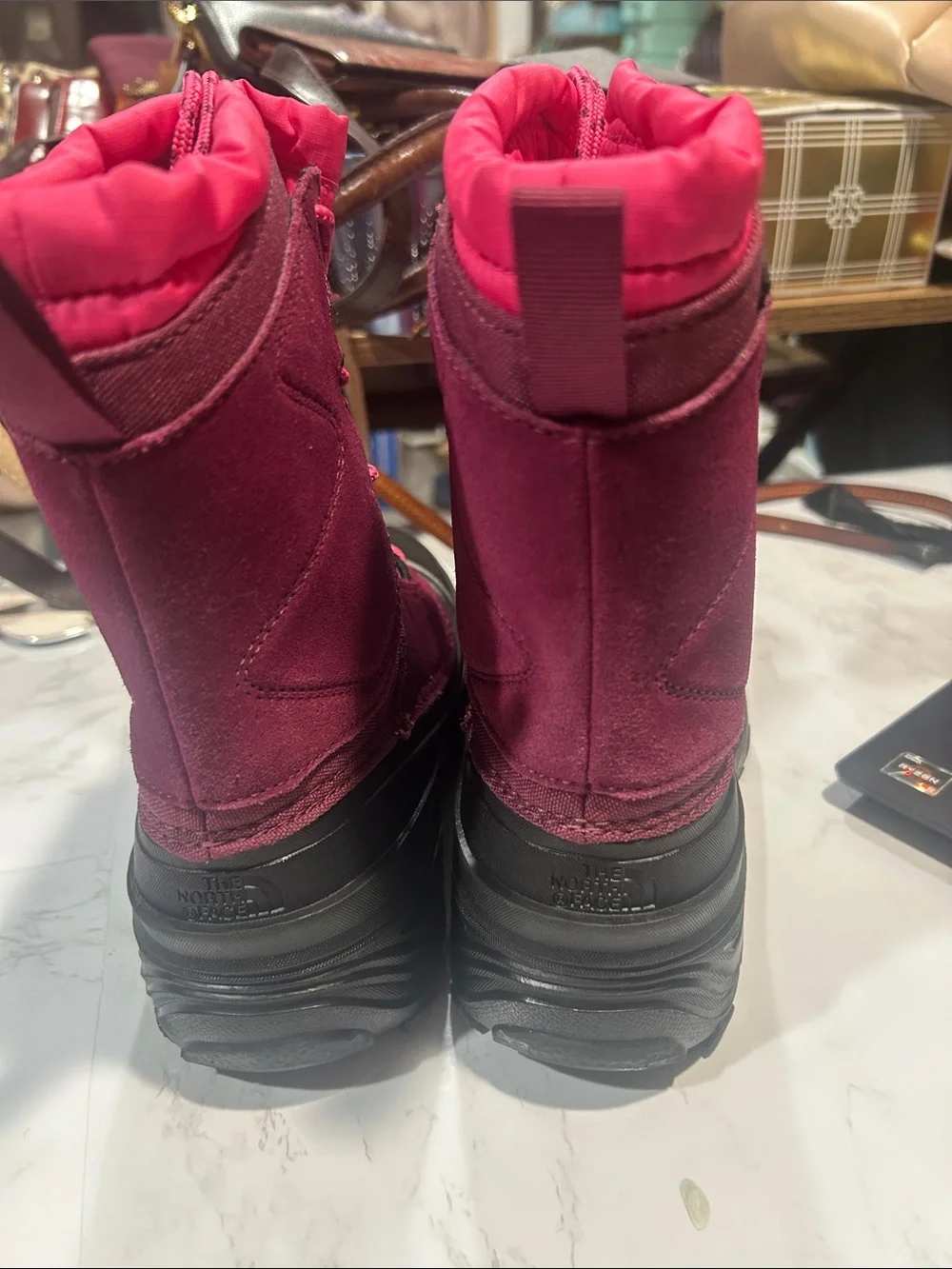 The North Face Kids Waterproof Snow Boots in Burgundy and Pink